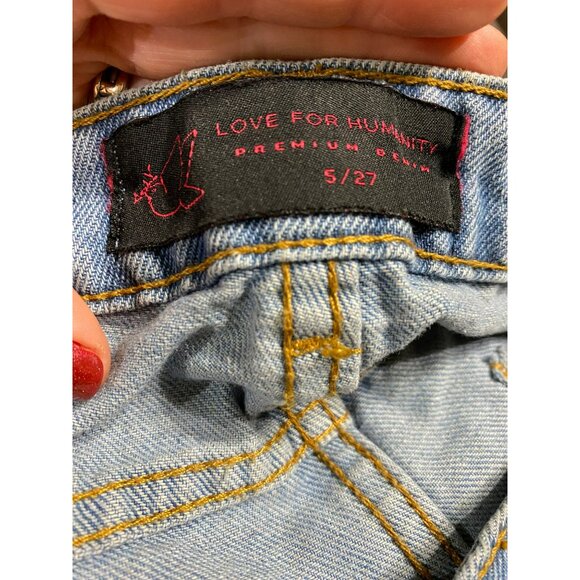 Love For Humanity Premium Denim Wide-Leg Jeans 5/27 Light Blue High-Waisted Crop - Picture 6 of 7